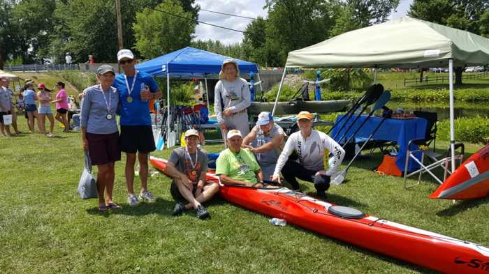 Indiana, USCA, paddlers, race, Lions Paws for Support, Fish Lake Race, Fish Lake Festival, Stellar, S18R, sea kayak, red, club, competition, race day