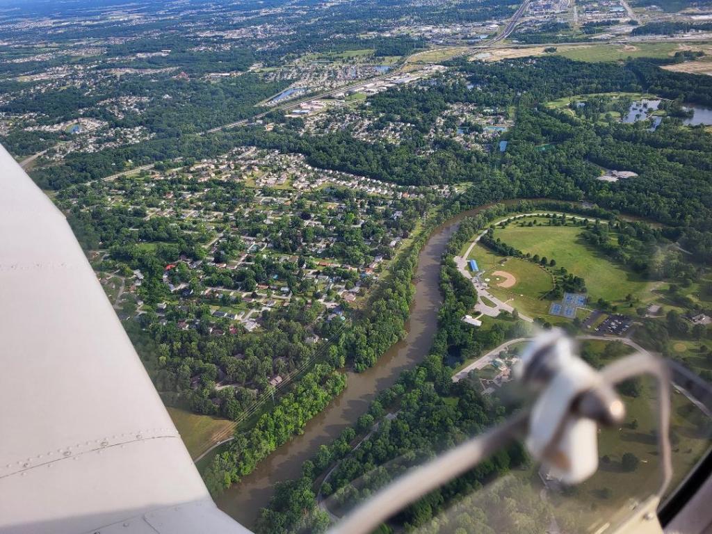 canoe, kayak, St Joe River, Indiana, USCA, racing, C1, K1, women, men sea kayak, kayaking, canoeing, aerial photo