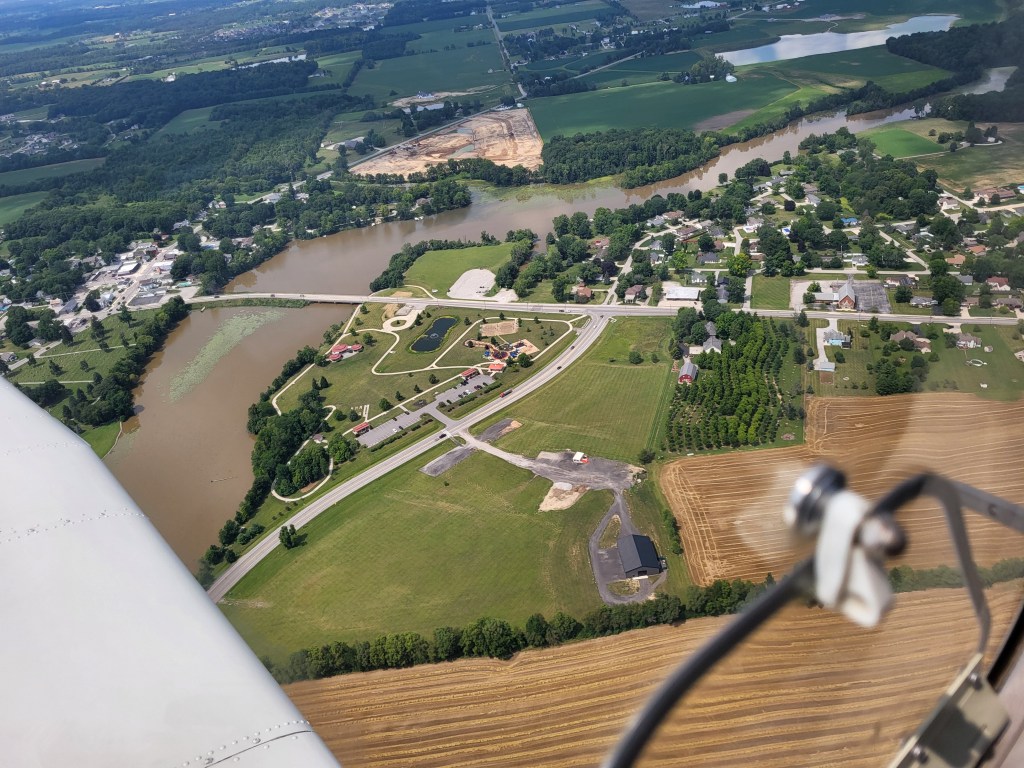 USCA, Indiana, aerial photo, Leo boat launch, St Joe River, Grabill Rd, from the air, Riverside Gardens